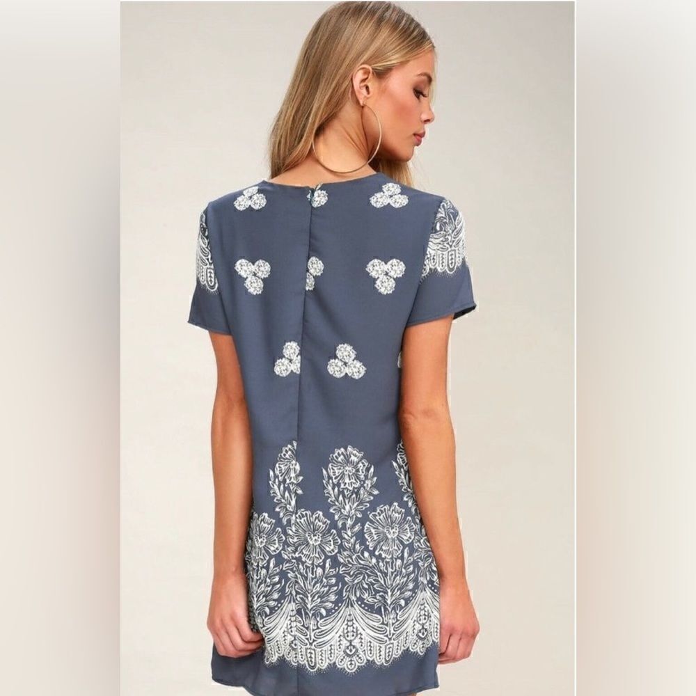 Lulu’s Riverside Slate Blue Floral Print Shift Dress Medium 469752 - Picture 4 of 16
